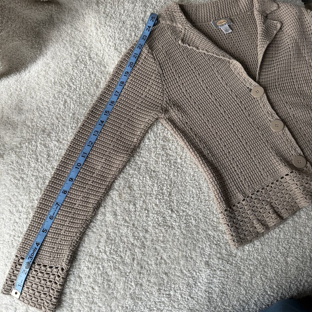 Taupe Talbots Petite 75% Silk Open Knit Collared Cardigan - Picture 5 of 7